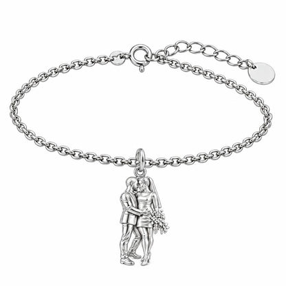 Eternal Wedding Vow Charm Bracelet Set – silver, front view