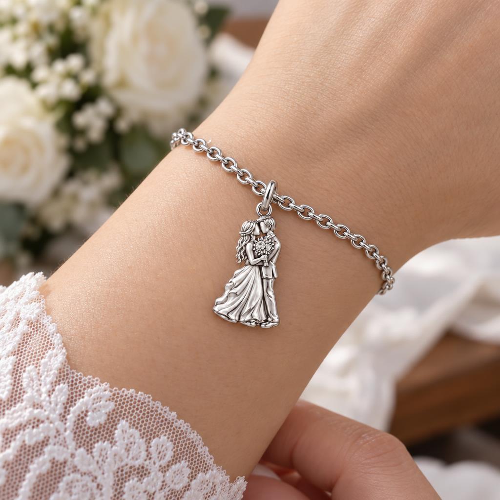 Eternal Wedding Vow Charm Bracelet Set – worn / in use