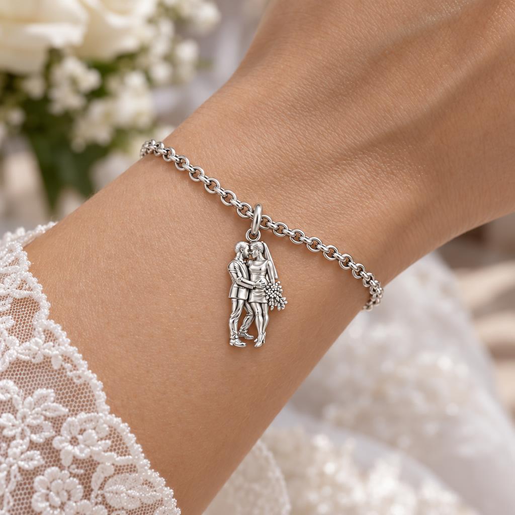 Eternal Wedding Vow Charm Bracelet Set – worn / in use