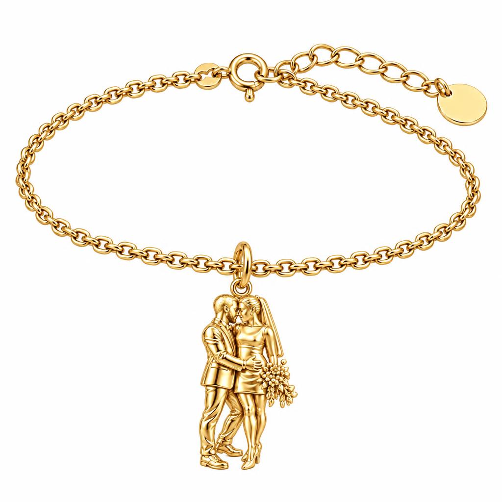 Eternal Wedding Vow Charm Bracelet Set – 18K gold, front view