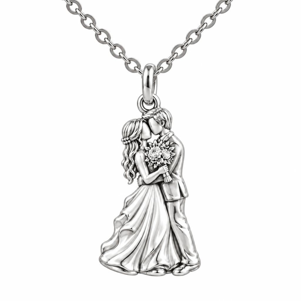 Eternal Wedding Vow Charm Necklace Set – silver, front view