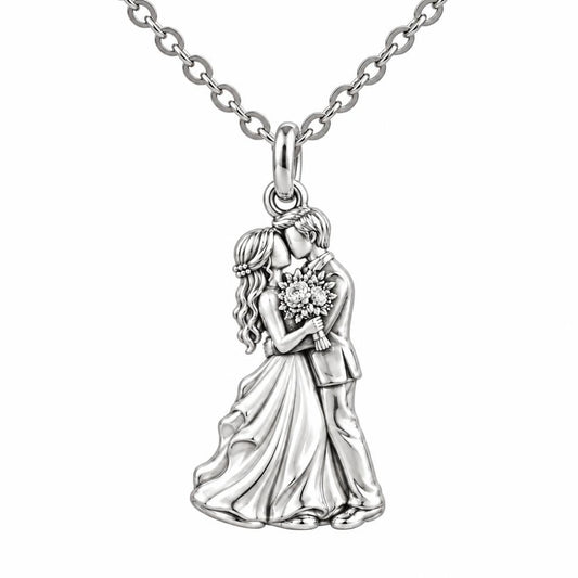 Eternal Wedding Vow Charm Necklace Set – silver, front view