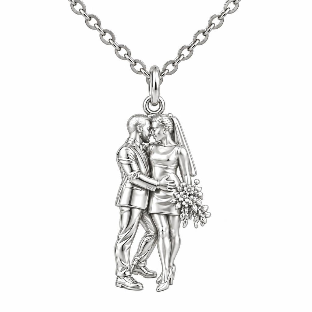Eternal Wedding Vow Charm Necklace Set – silver, front view