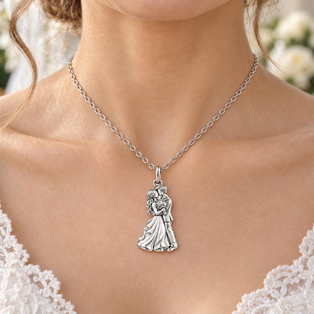 Eternal Wedding Vow Charm Necklace Set – worn / in use