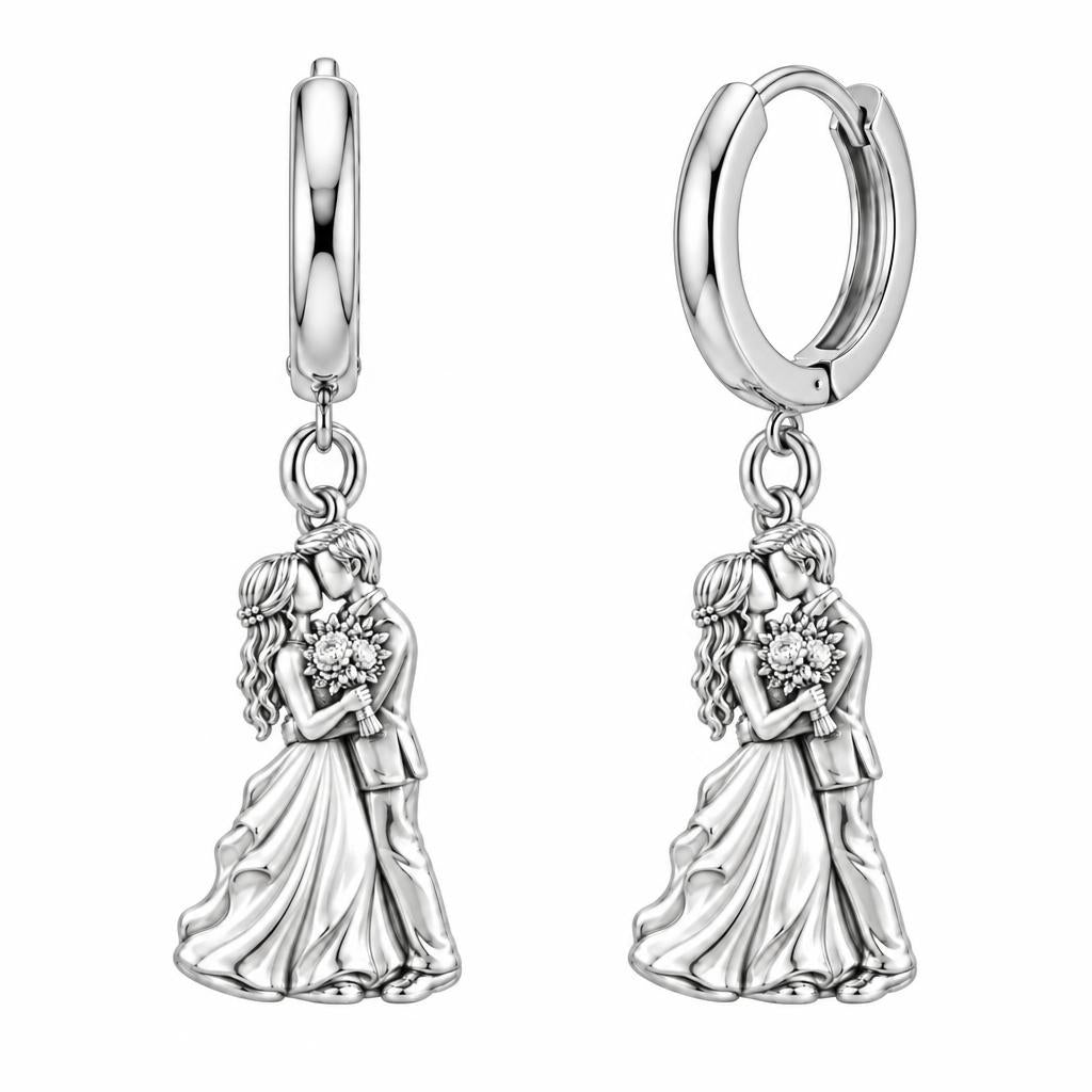 Eternal Wedding Vow Huggie Charm Earrings – silver, front view