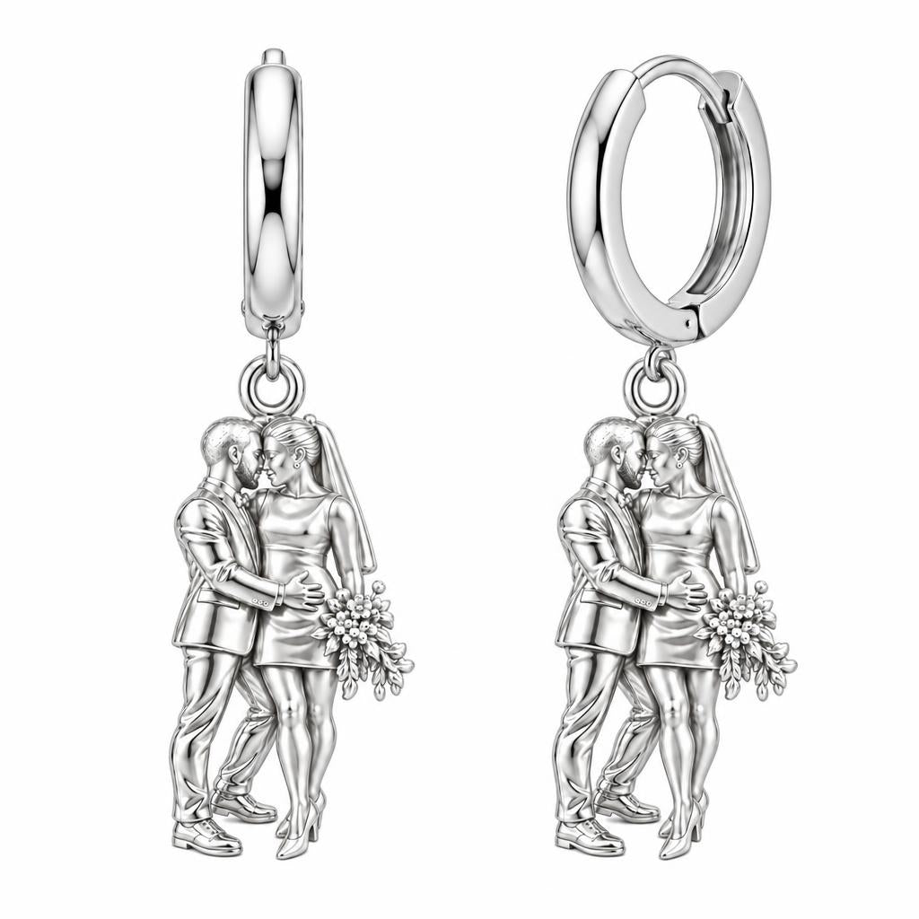 Eternal Wedding Vow Huggie Charm Earrings – silver, front view
