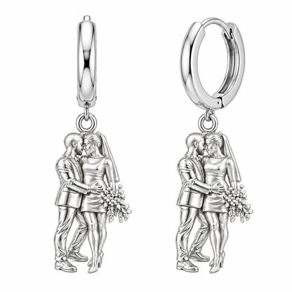 Eternal Wedding Vow Huggie Charm Earrings – silver, front view