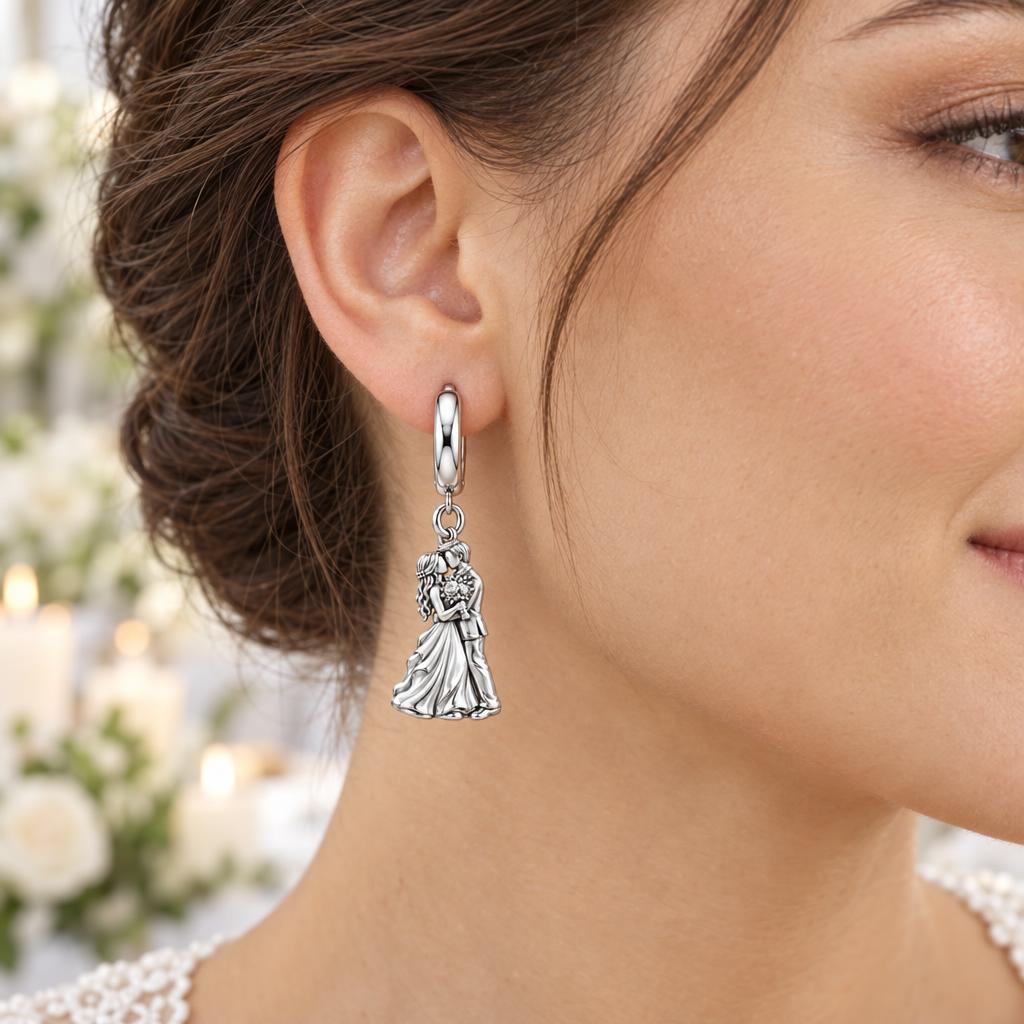 Eternal Wedding Vow Huggie Charm Earrings – worn / in use