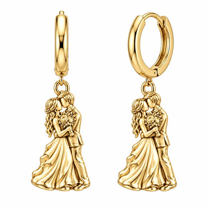 Eternal Wedding Vow Huggie Charm Earrings – 18K gold, front view