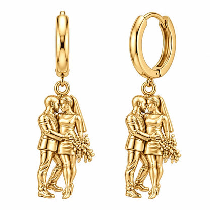 Eternal Wedding Vow Huggie Charm Earrings – 18K gold, front view