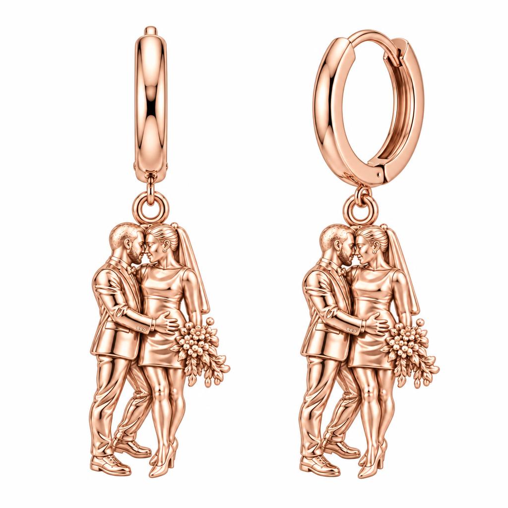 Eternal Wedding Vow Huggie Charm Earrings – rose gold, front view