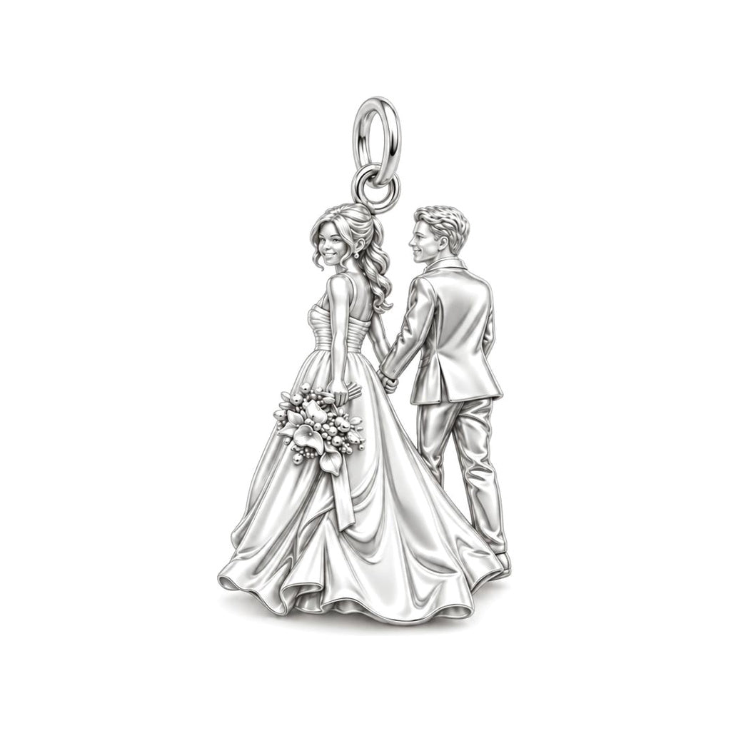 Eternal Wedding Walk Charm Bracelet – Personalized Couple Gift – silver charm, front view