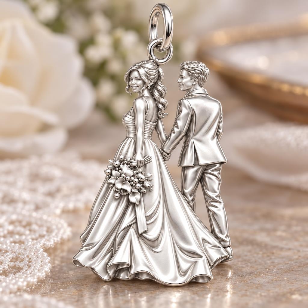 Eternal Wedding Walk Charm Bracelet – Personalized Couple Gift – macro detail of the charm