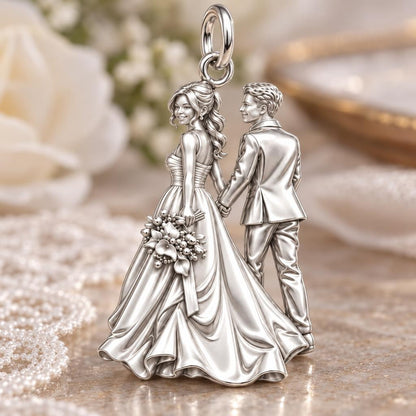 Eternal Wedding Walk Charm Bracelet – Personalized Couple Gift – macro detail of the charm