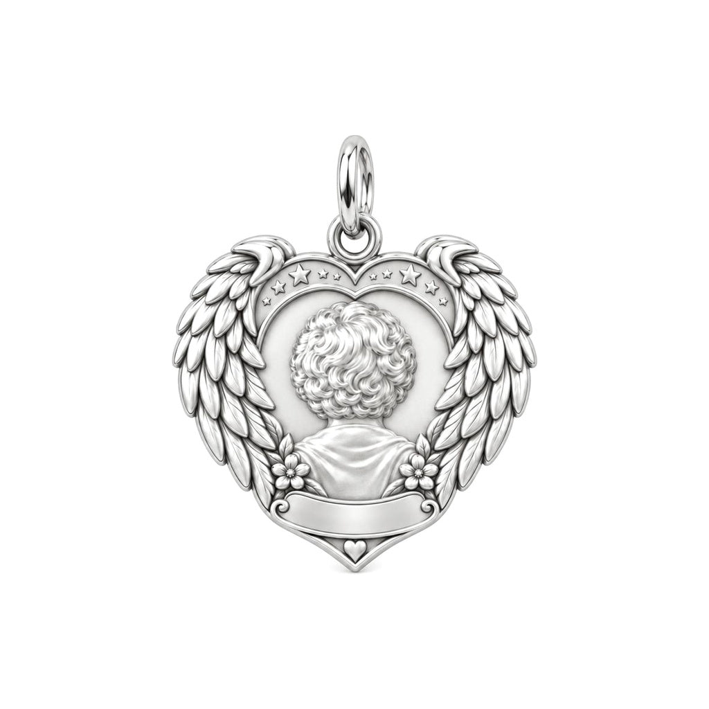 Eternal Wings Memorial Heart Charm Bracelet – Personalized Memorial – back of the charm, engraving area