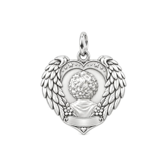 Eternal Wings Memorial Heart Charm Bracelet – Personalized Memorial – back of the charm, engraving area
