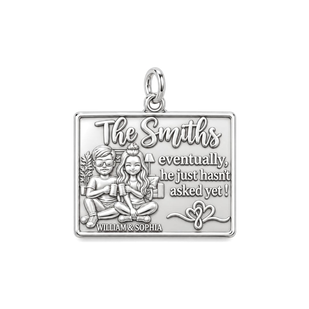 Eventually Asked Yet Charm Bracelet – Personalized Couple Gift – silver plated 3 cm charm, front view