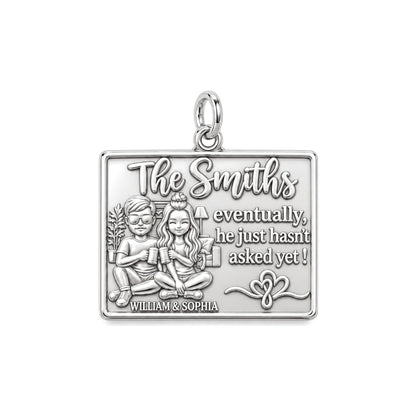 Eventually Asked Yet Charm Bracelet – Personalized Couple Gift – silver plated 3 cm charm, front view