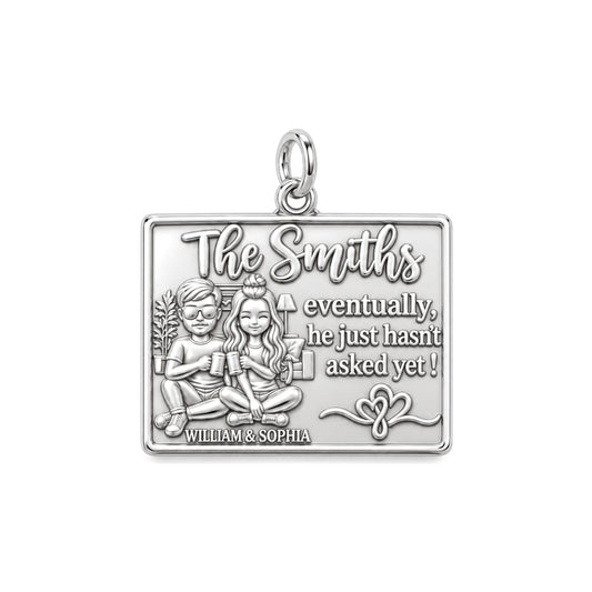 Eventually Asked Yet Charm Bracelet – Personalized Couple Gift – silver plated 3 cm charm, front view