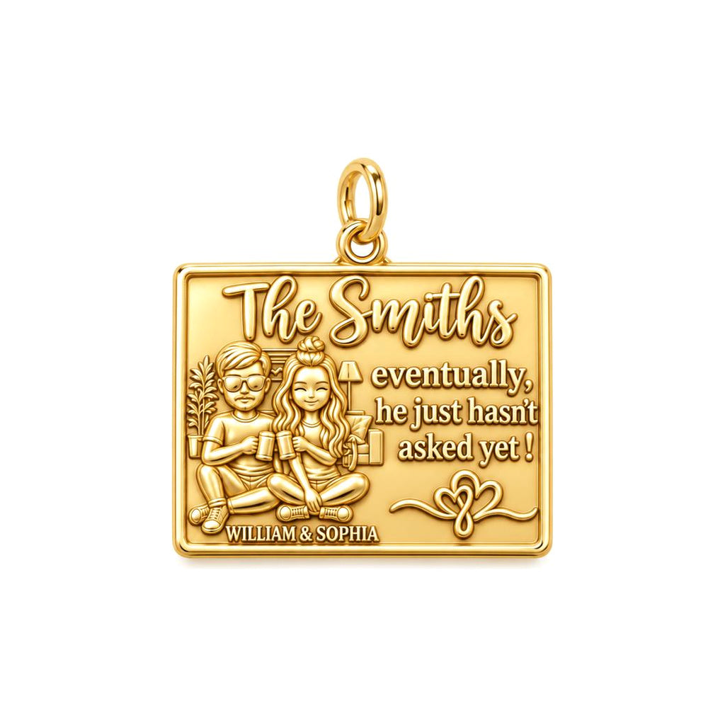 Eventually Asked Yet Charm Bracelet – Personalized Couple Gift – 18K gold plated 3 cm charm, front view