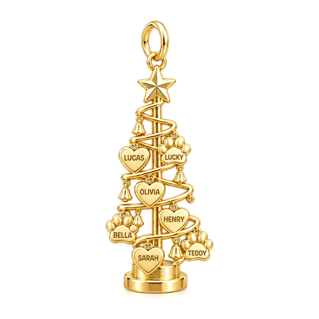 Evergreen Family Tree Charm Bracelet – Personalized Mom Gift – 18K gold plated 3 cm charm, front view