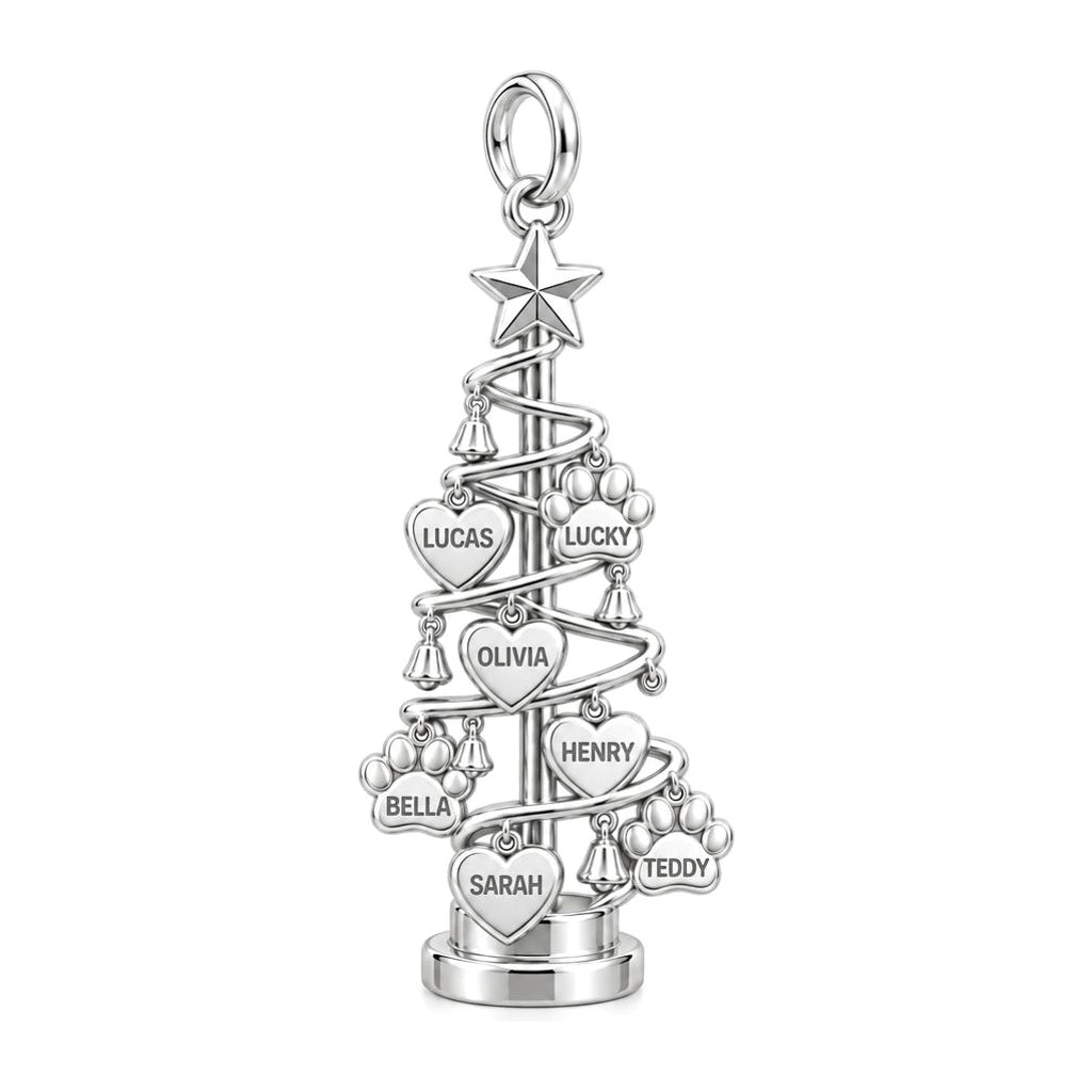 Evergreen Family Tree Charm Bracelet – Personalized Mom Gift – silver plated 3 cm charm, front view