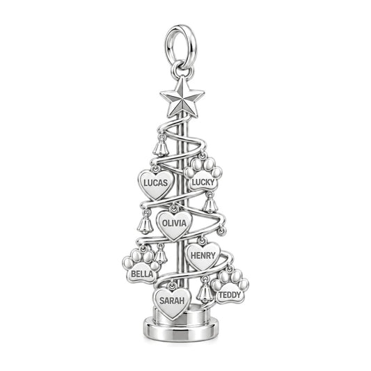 Evergreen Family Tree Charm Bracelet – Personalized Mom Gift – silver plated 2 cm charm, front view
