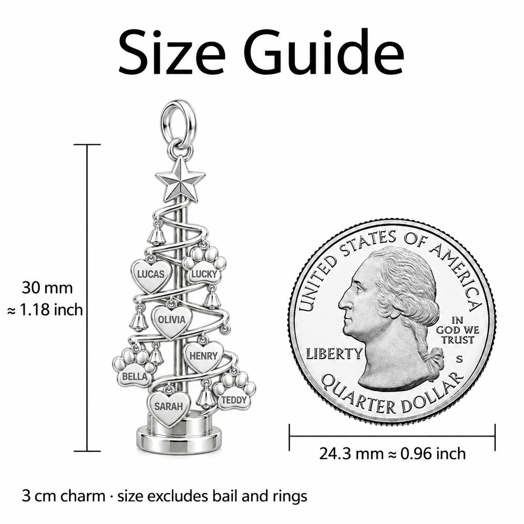 Evergreen Family Tree Charm Bracelet – Personalized Mom Gift – size guide, 3 cm charm next to a quarter