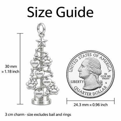 Evergreen Family Tree Charm Bracelet – Personalized Mom Gift – size guide, 3 cm charm next to a quarter