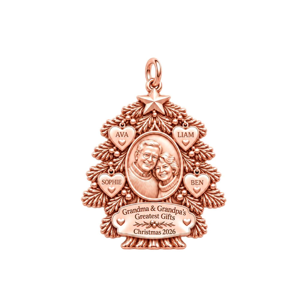 Evergreen Family Tree Charm Bracelet – Personalized Nana Gift – rose gold 3 cm charm, front view