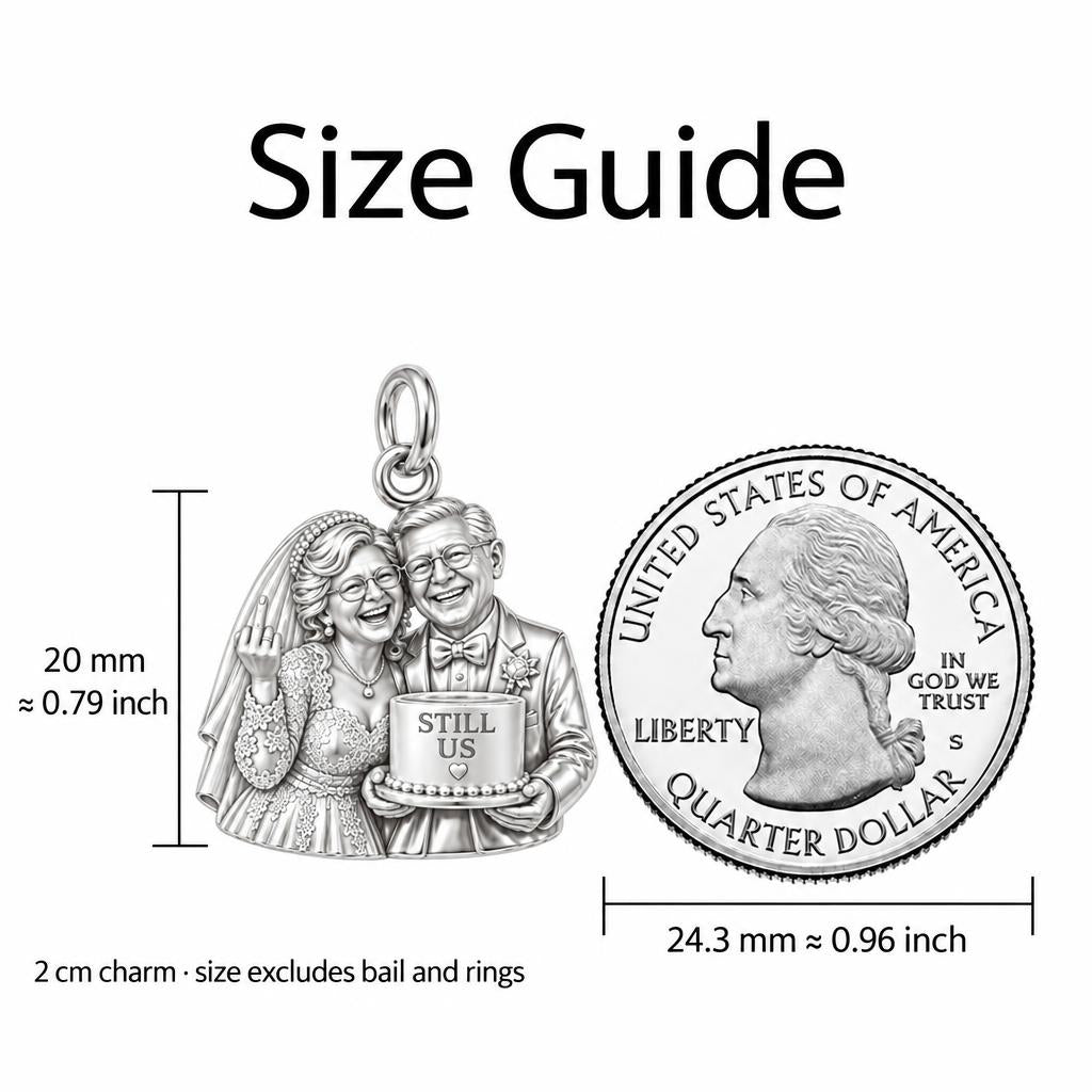 Everlasting Anniversary Couple Charm Bracelet – Personalized Couple – size guide, 2 cm charm next to a quarter