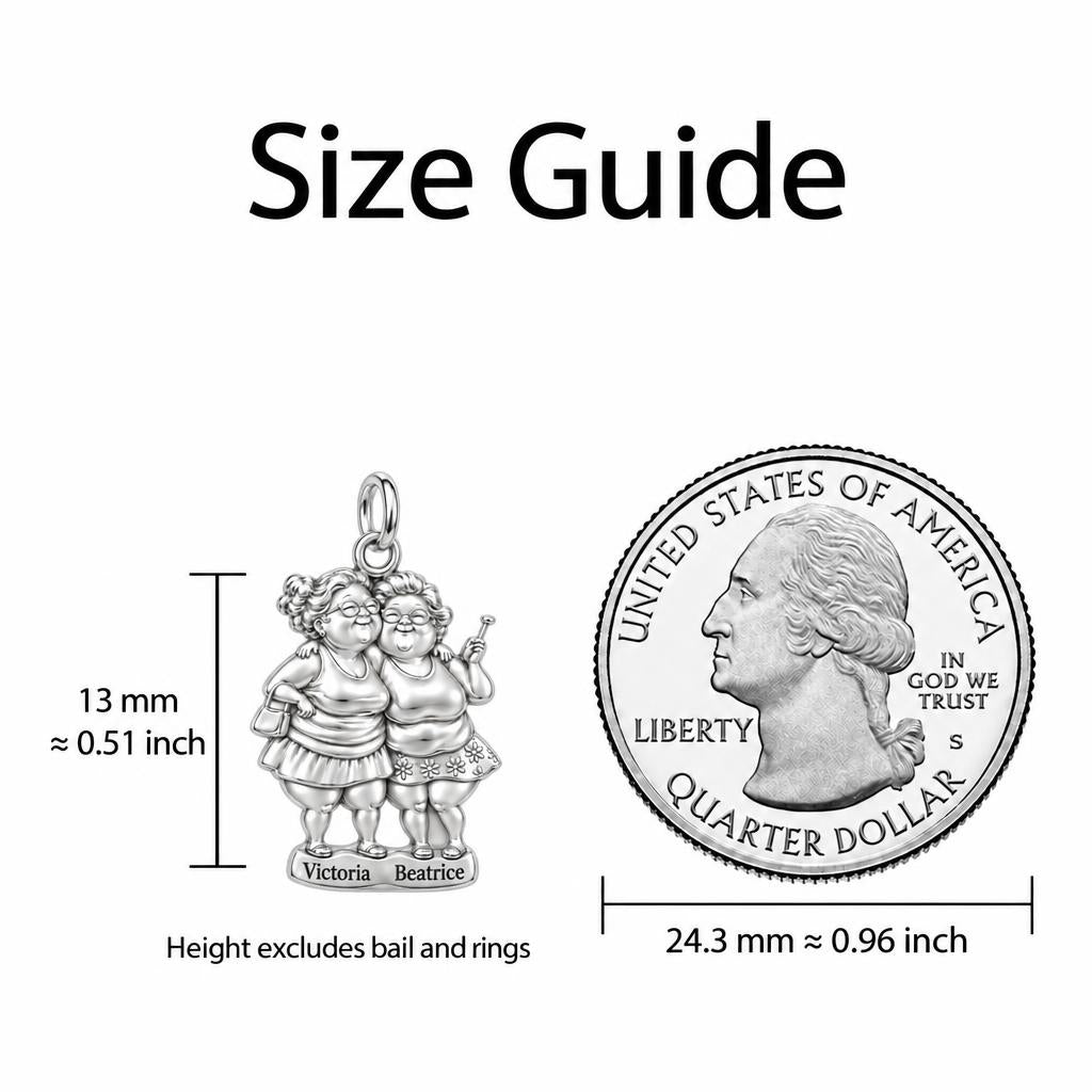 Everlasting Best Friends Charm Bracelet – Personalized Nana Gift – size guide, 13 mm charm next to a quarter