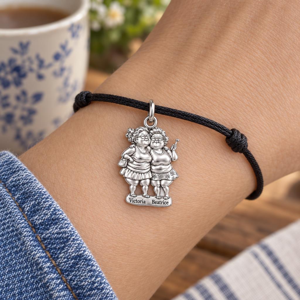 Everlasting Best Friends Charm Bracelet – Personalized Nana Gift – worn on the wrist on a black cord bracelet