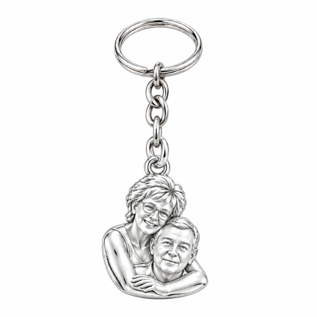 Everlasting Embrace Photo Charm Keychain – silver, front view