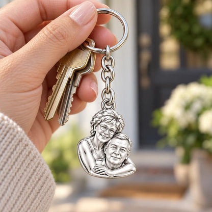 Everlasting Embrace Photo Charm Keychain – worn / in use