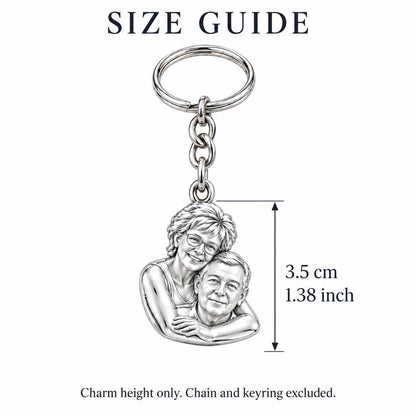 Everlasting Embrace Photo Charm Keychain – size guide, 3.5 cm (1.38 in) charm, chain and keyring excluded