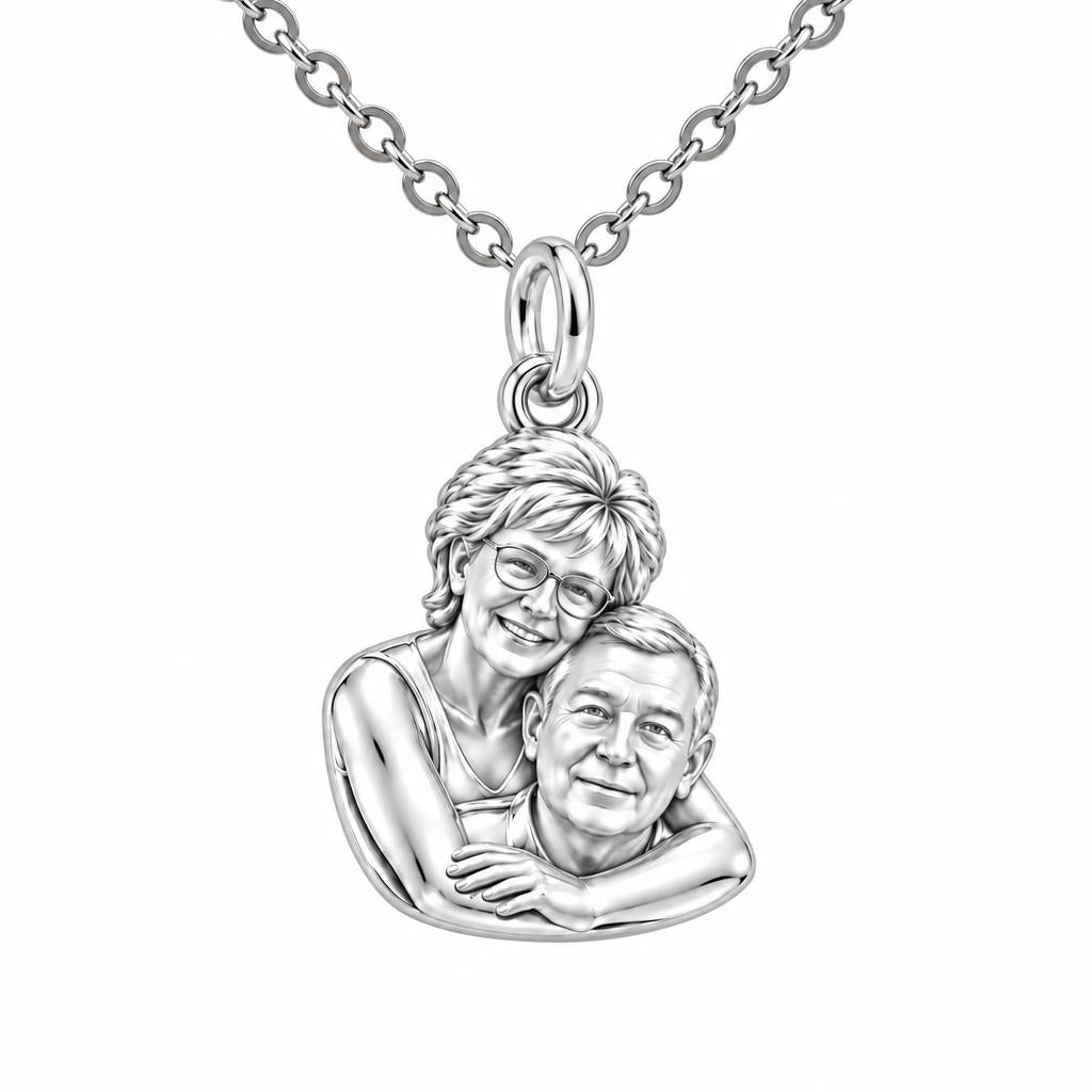 Everlasting Embrace Photo Charm Necklace Set – silver, front view