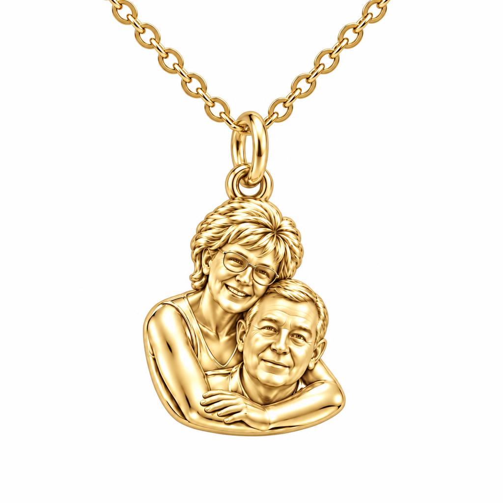 Everlasting Embrace Photo Charm Necklace Set – 18K gold, front view