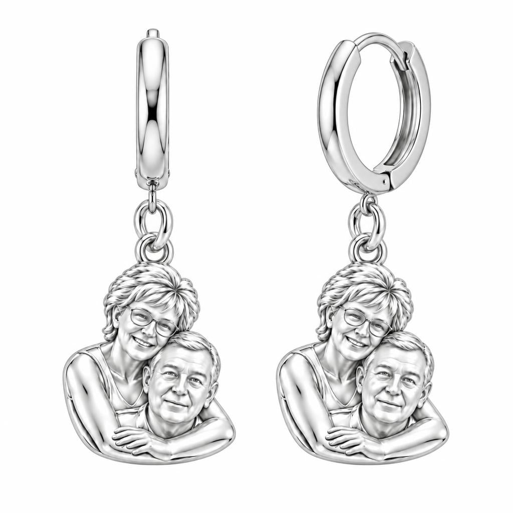 Everlasting Embrace Photo Huggie Charm Earrings – silver, front view