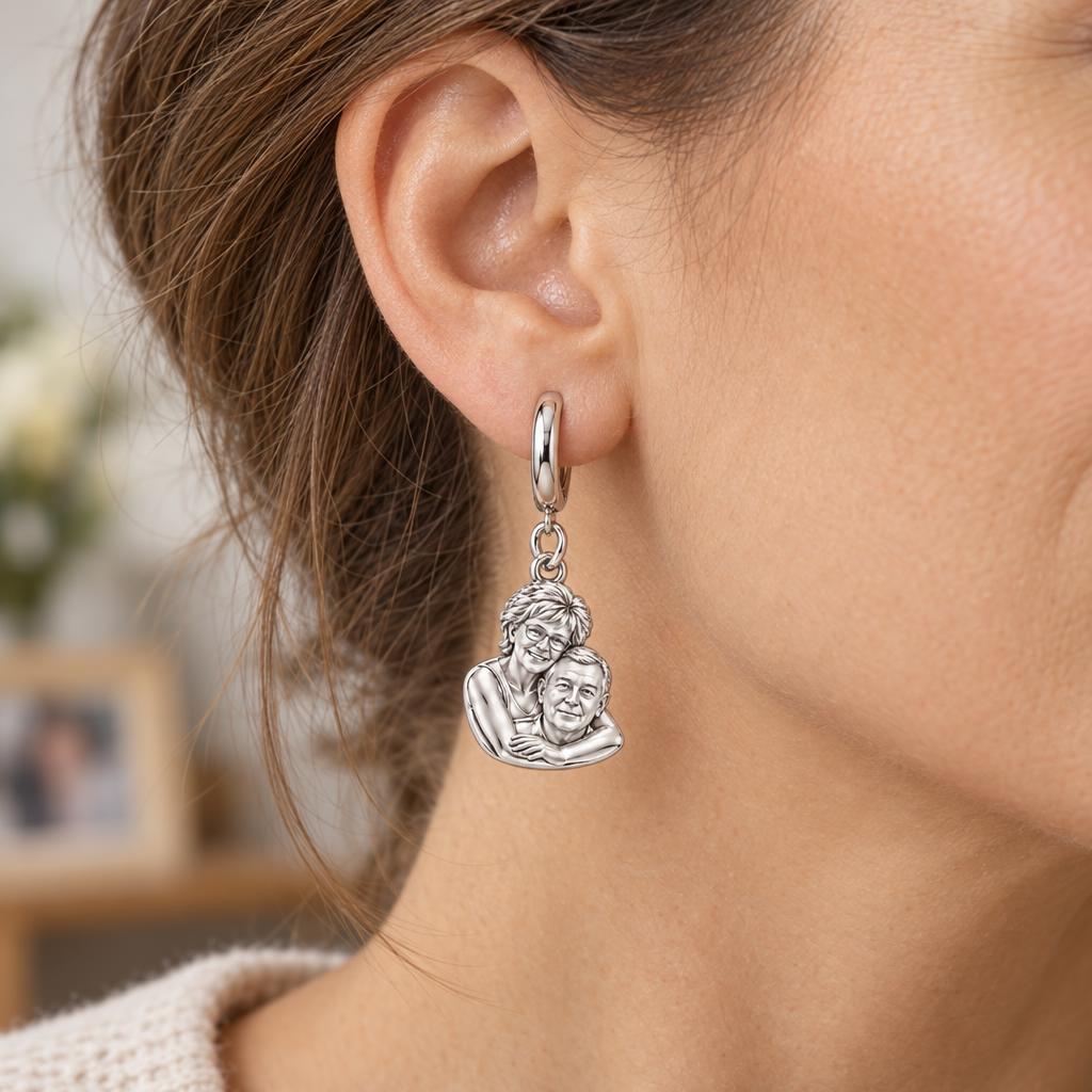 Everlasting Embrace Photo Huggie Charm Earrings – worn / in use