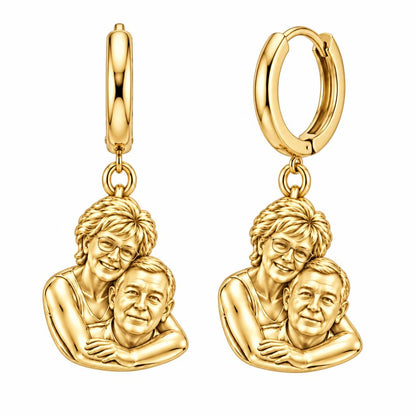 Everlasting Embrace Photo Huggie Charm Earrings – 18K gold, front view