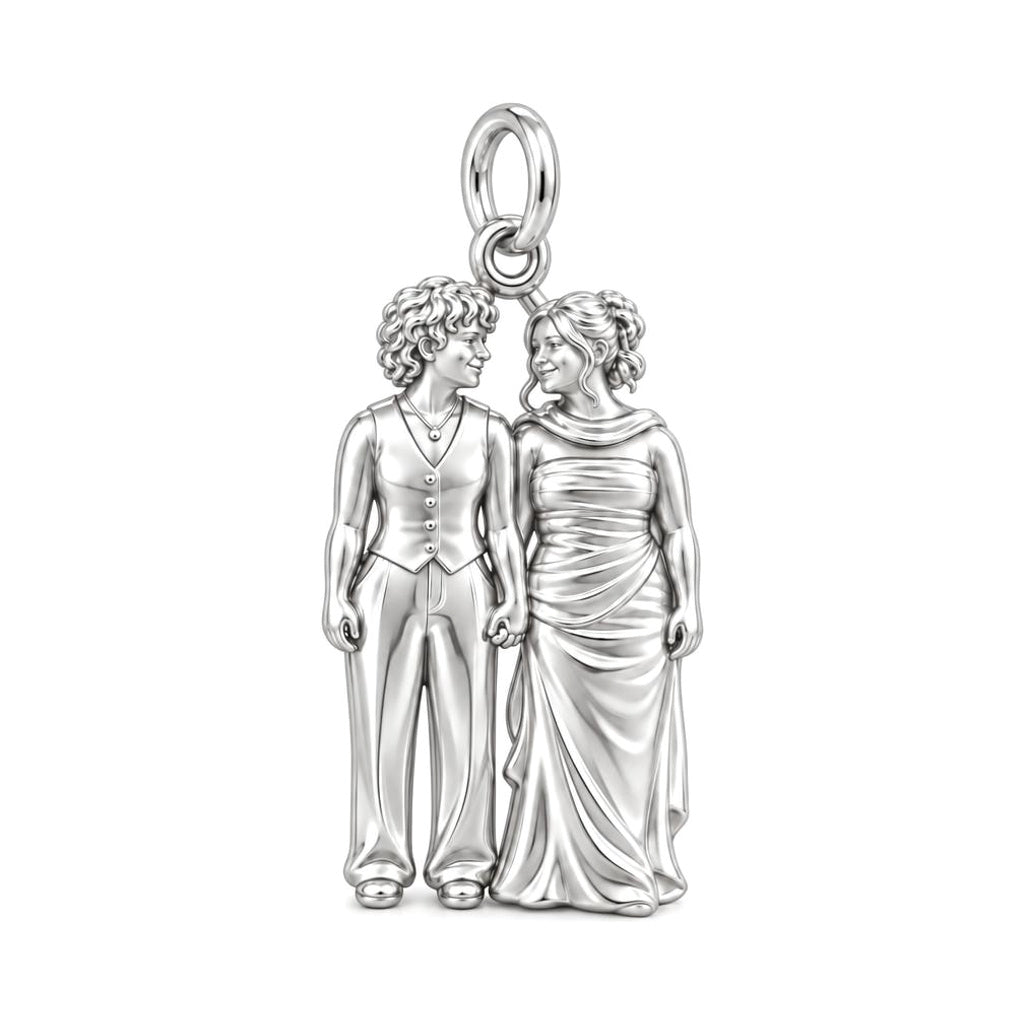 Everlasting Hand in Hand Charm Bracelet – Personalized Couple Gift – silver charm, front view
