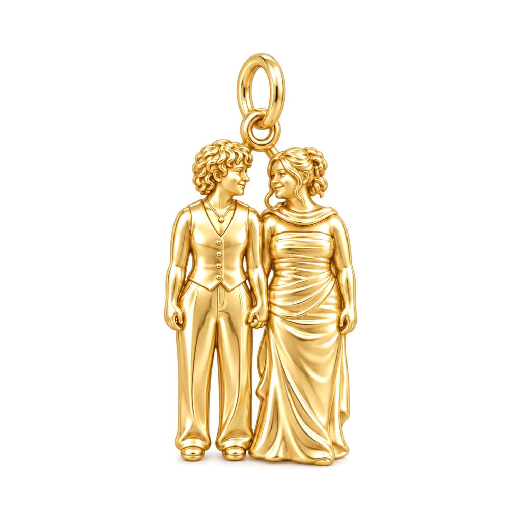Everlasting Hand in Hand Charm Bracelet – Personalized Couple Gift – 18K gold charm, front view