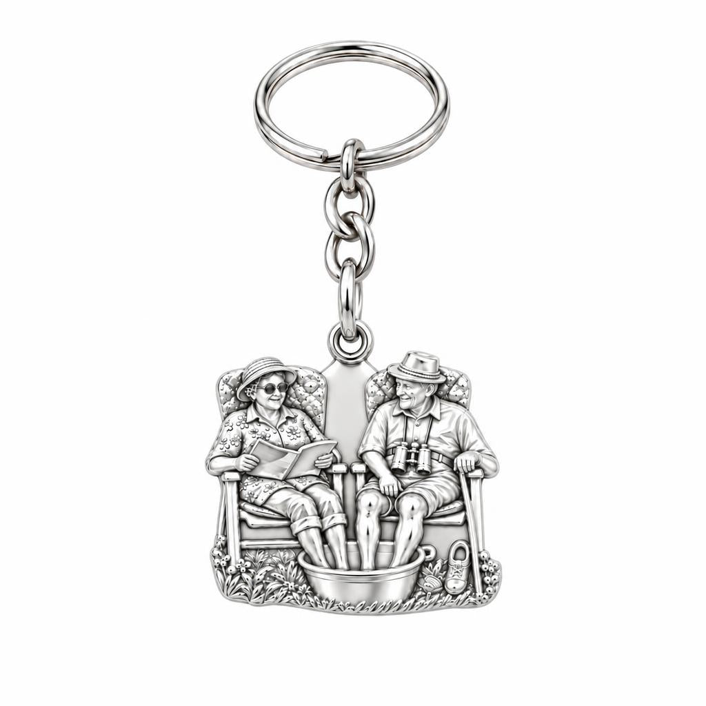 Everlasting Love Porch Chairs Charm Keychain – silver, front view