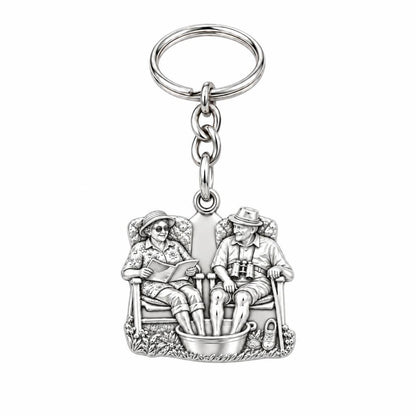 Everlasting Love Porch Chairs Charm Keychain – silver, front view
