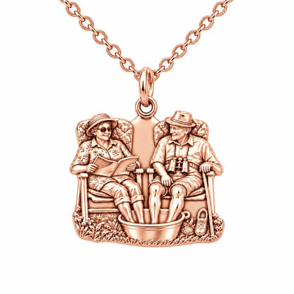 Everlasting Love Porch Chairs Charm Necklace Set – rose gold, front view