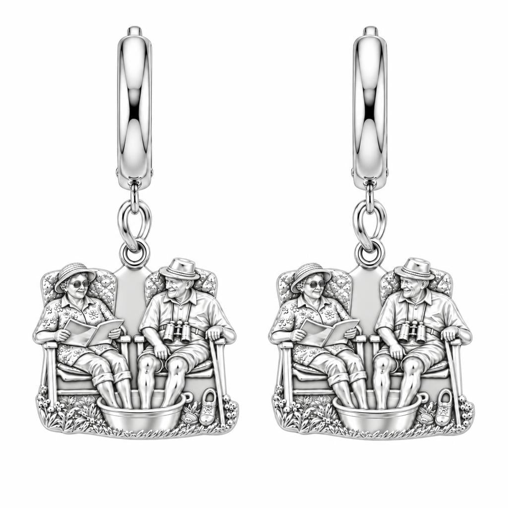 Everlasting Love Porch Chairs Huggie Charm Earrings – silver, front view