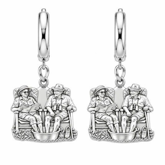 Everlasting Love Porch Chairs Huggie Charm Earrings – silver, front view