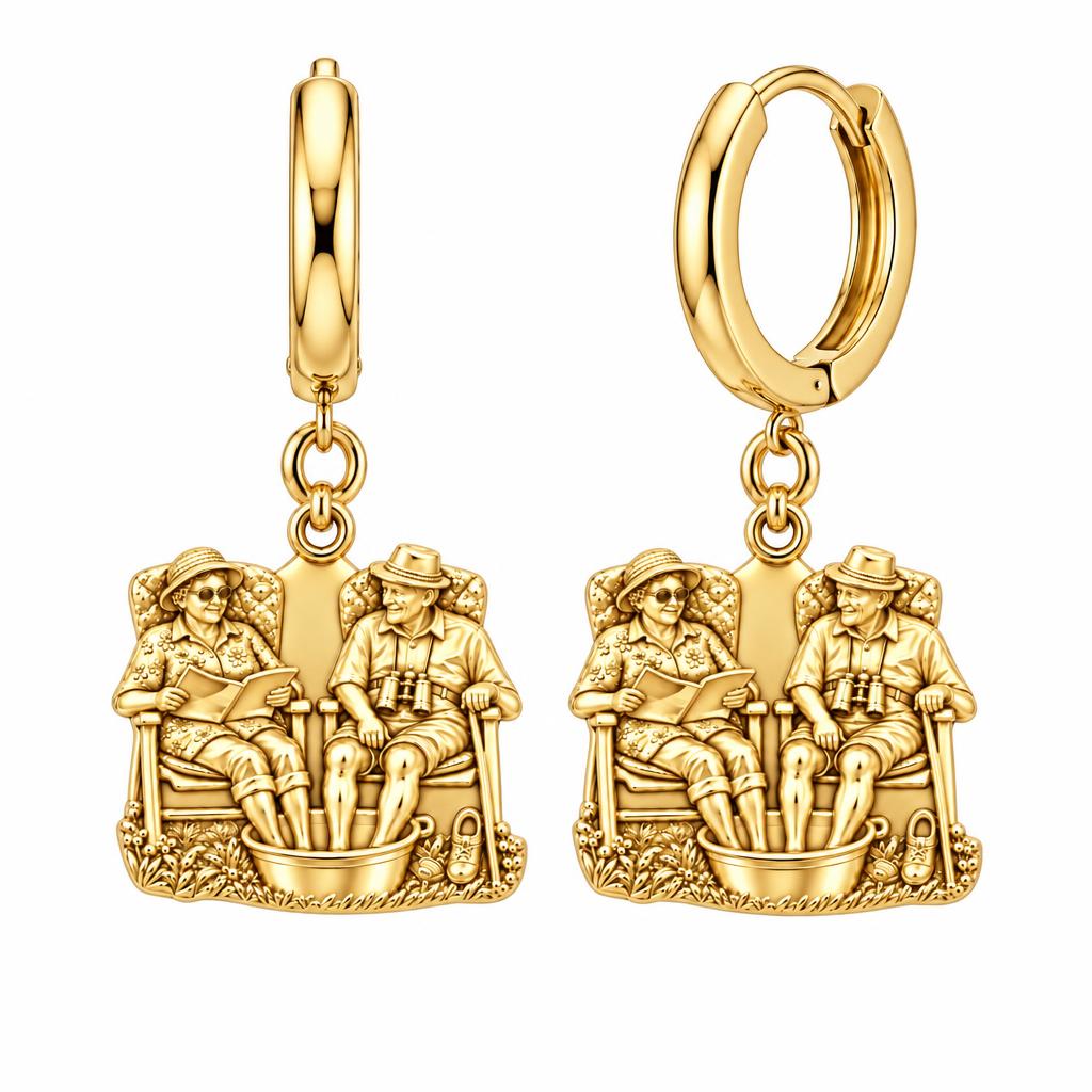 Everlasting Love Porch Chairs Huggie Charm Earrings – 18K gold, front view