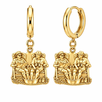 Everlasting Love Porch Chairs Huggie Charm Earrings – 18K gold, front view